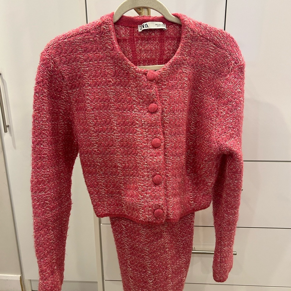 Zara Pink Textured Button-Up Jacket